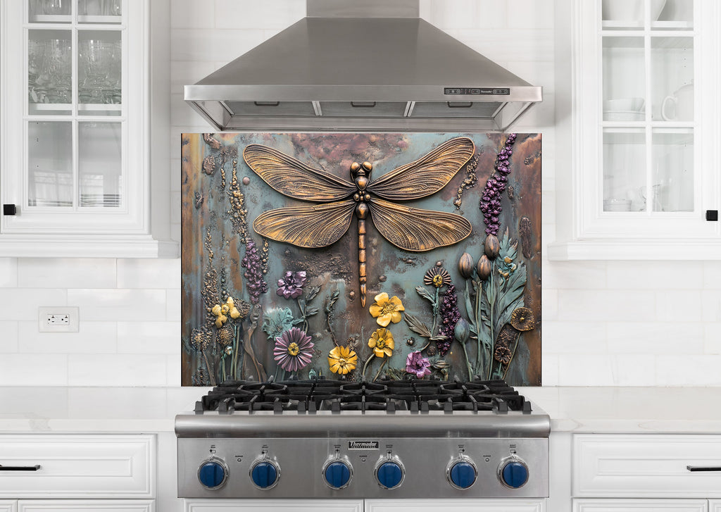 Dragonfly - Tempered Glass Kitchen Backsplash-BacksplashArtworks