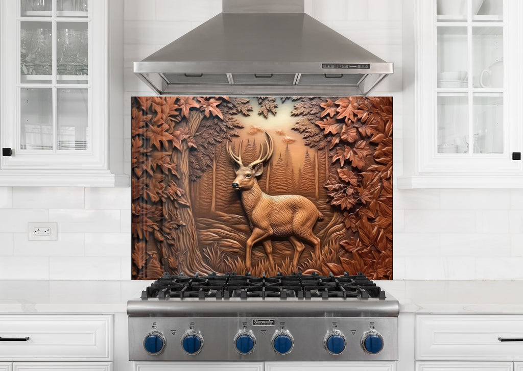 Majestic Deer Forest - Tempered Glass Kitchen Backsplash-BacksplashArtworks