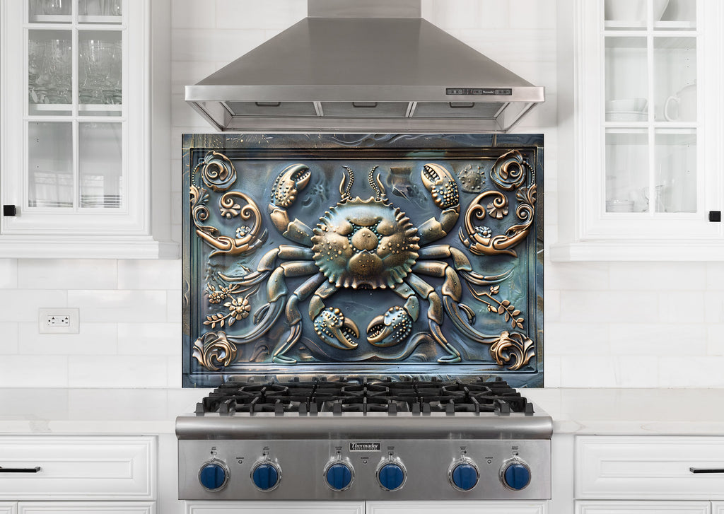 Vintage Crab - Tempered Glass Kitchen Backsplash-BacksplashArtworks