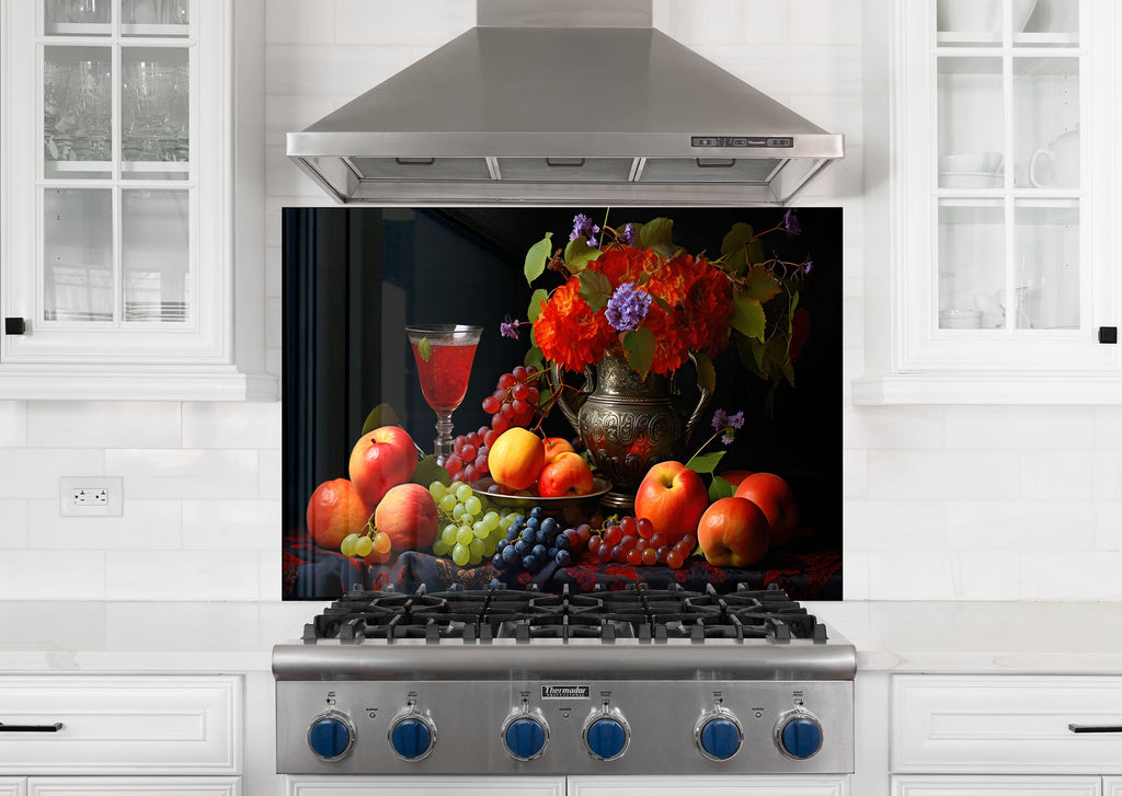 Elegant Fruit & Wine Glass Kitchen Backsplash – Vintage Harvest Design-BacksplashArtworks