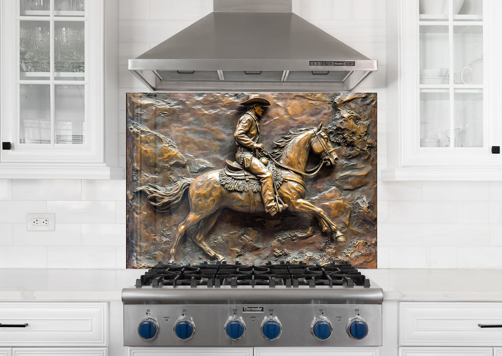 Western Cowboy - Glass Kitchen Backsplash-BacksplashArtworks
