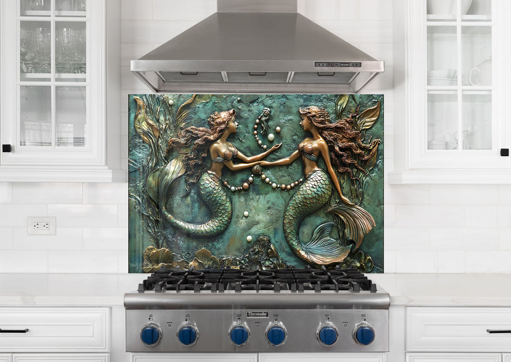 Enchanted Mermaid Lagoon - Glass Kitchen Backsplash-BacksplashArtworks