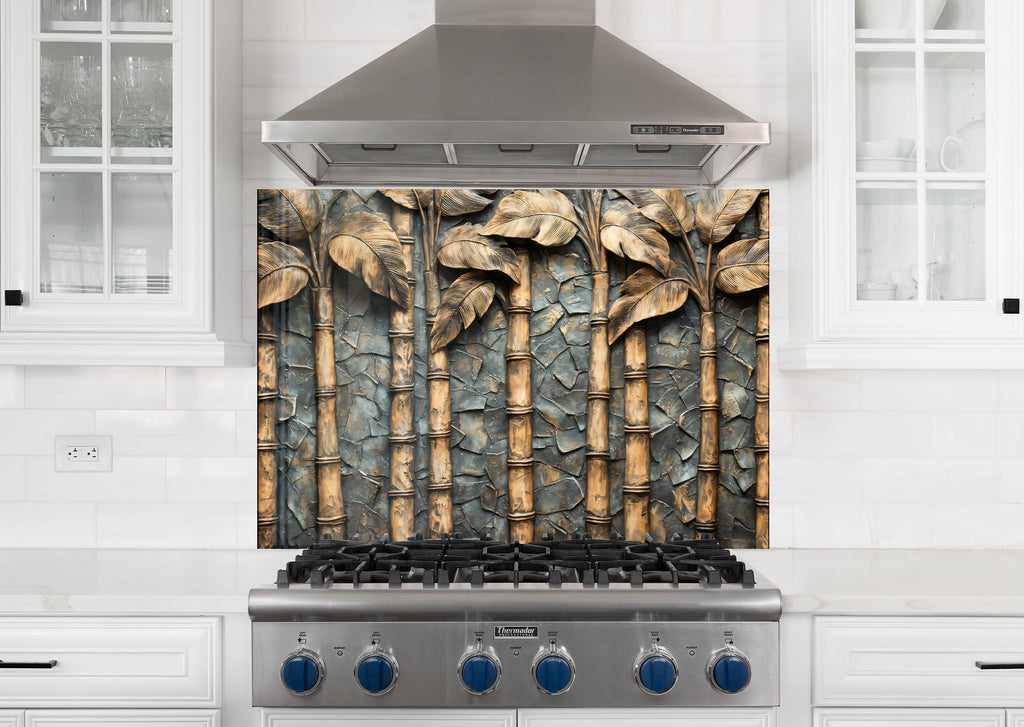Golden Bamboo - Glass Kitchen Backsplash-BacksplashArtworks