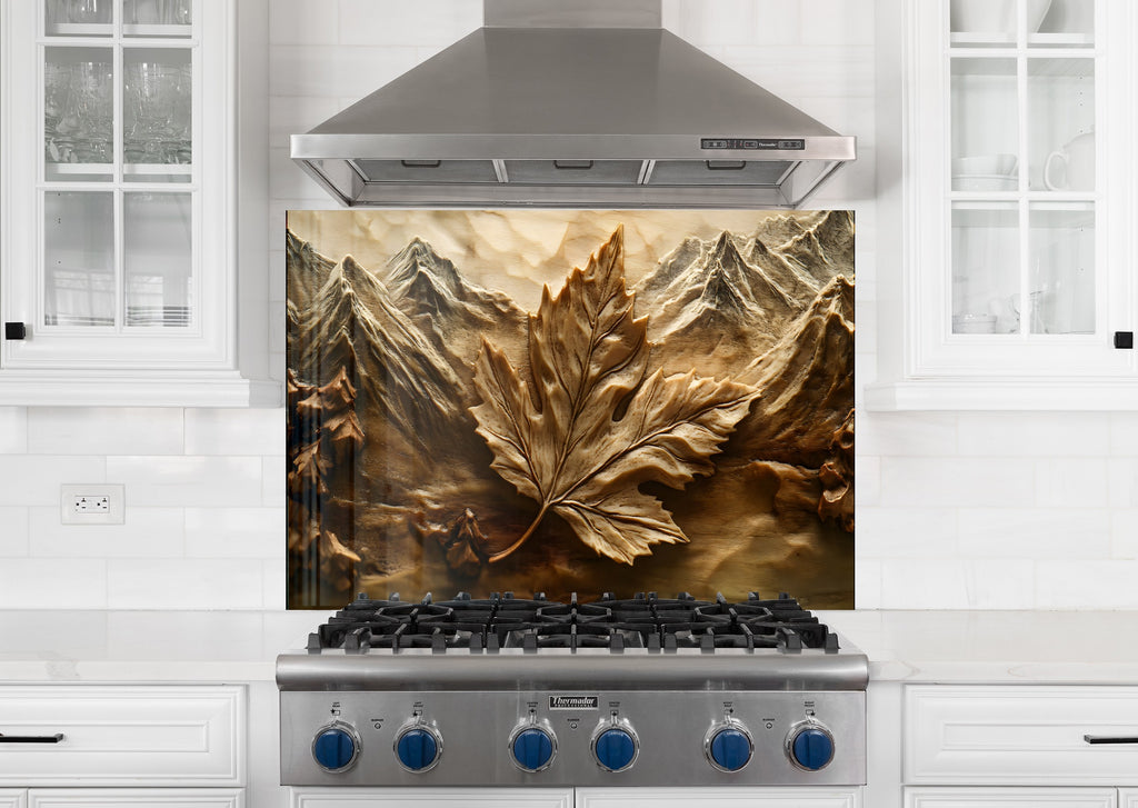 Rustic Maple Leaf - Glass Kitchen Backsplash-BacksplashArtworks