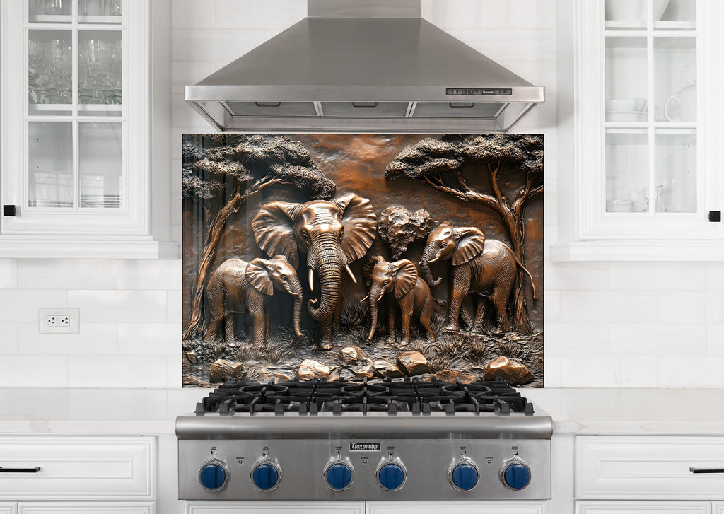 Majestic Elephant Family - Glass Kitchen Backsplash-BacksplashArtworks