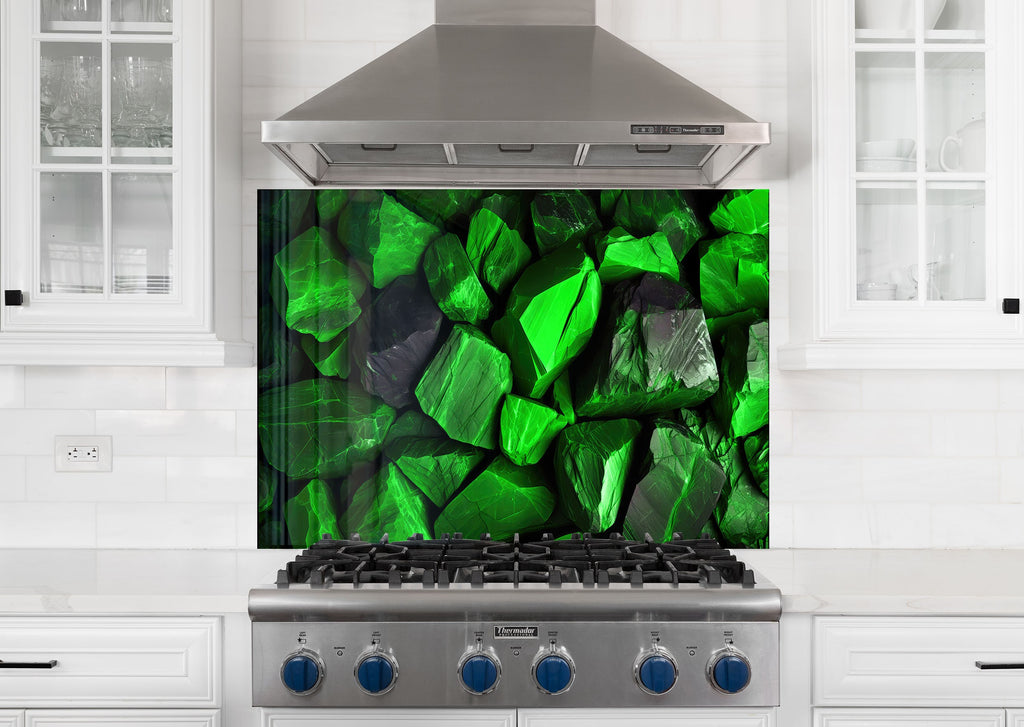 Emerald Stone Elegance - Glass Kitchen Backsplash-BacksplashArtworks