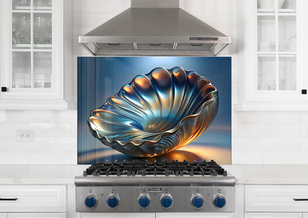 Lustrous Shell - Glass Kitchen Backsplash-BacksplashArtworks