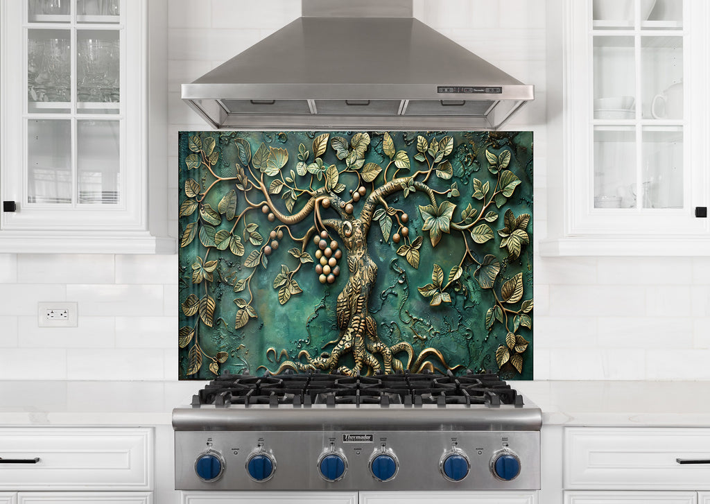Bronze Tree of Life Stained - Glass Kitchen Backsplash-BacksplashArtworks