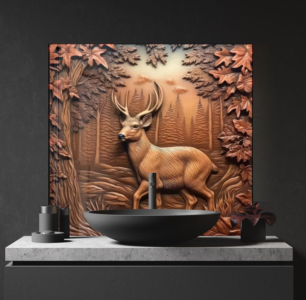 Majestic Deer Forest - Tempered Glass Kitchen Backsplash-BacksplashArtworks