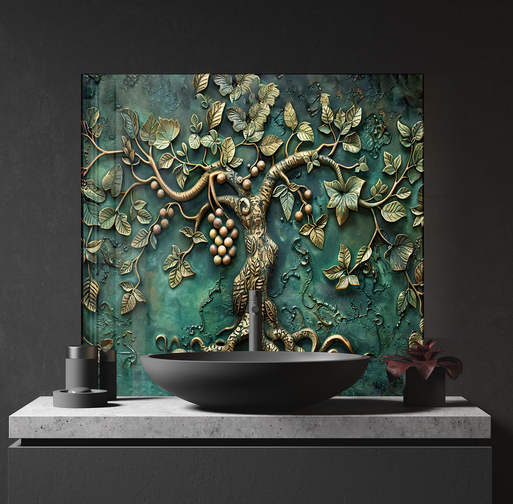 Bronze Tree of Life Stained - Glass Kitchen Backsplash-BacksplashArtworks