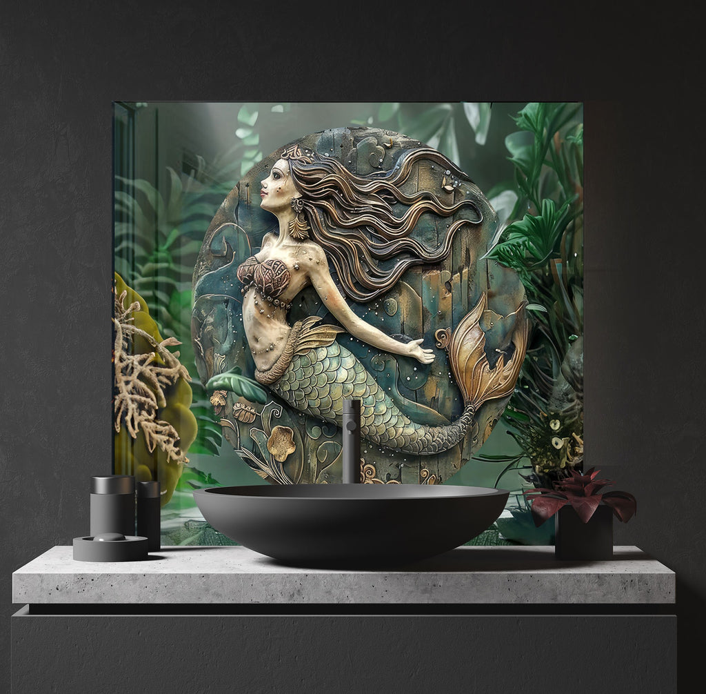 Vintage Mermaid - Glass Kitchen Backsplash-BacksplashArtworks