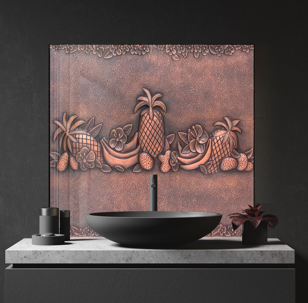 Elegant Metallic Fruit Glass Kitchen Backsplash – Pineapple & Banana Design-BacksplashArtworks
