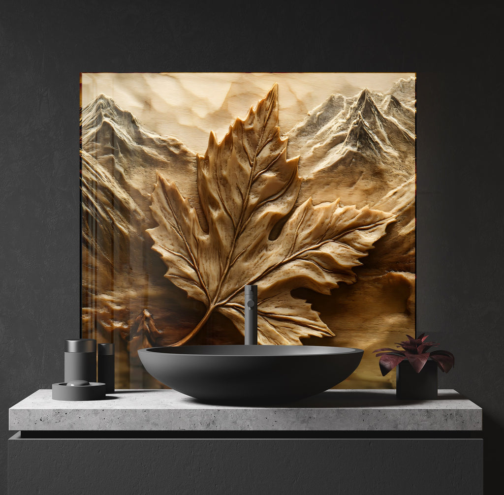 Rustic Maple Leaf - Glass Kitchen Backsplash-BacksplashArtworks