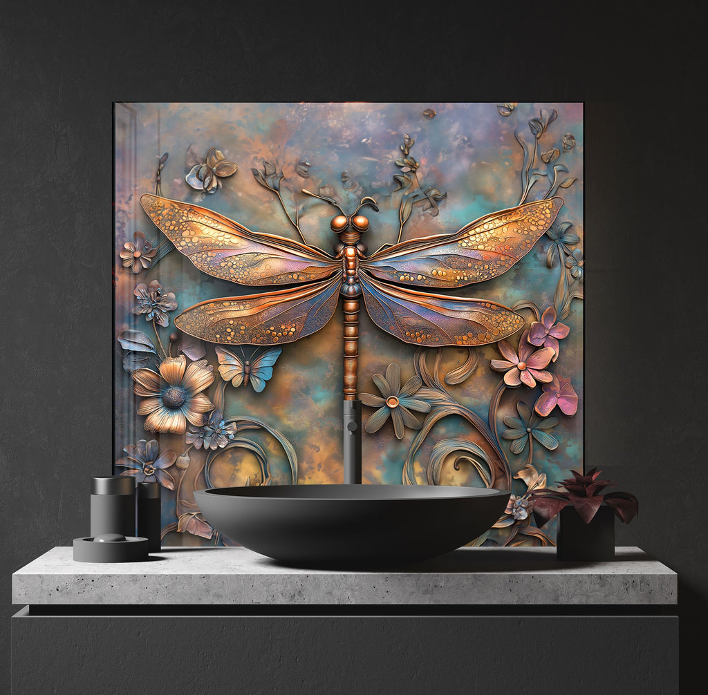Enchanting Dragonfly - Tempered Glass Kitchen Backsplash-BacksplashArtworks