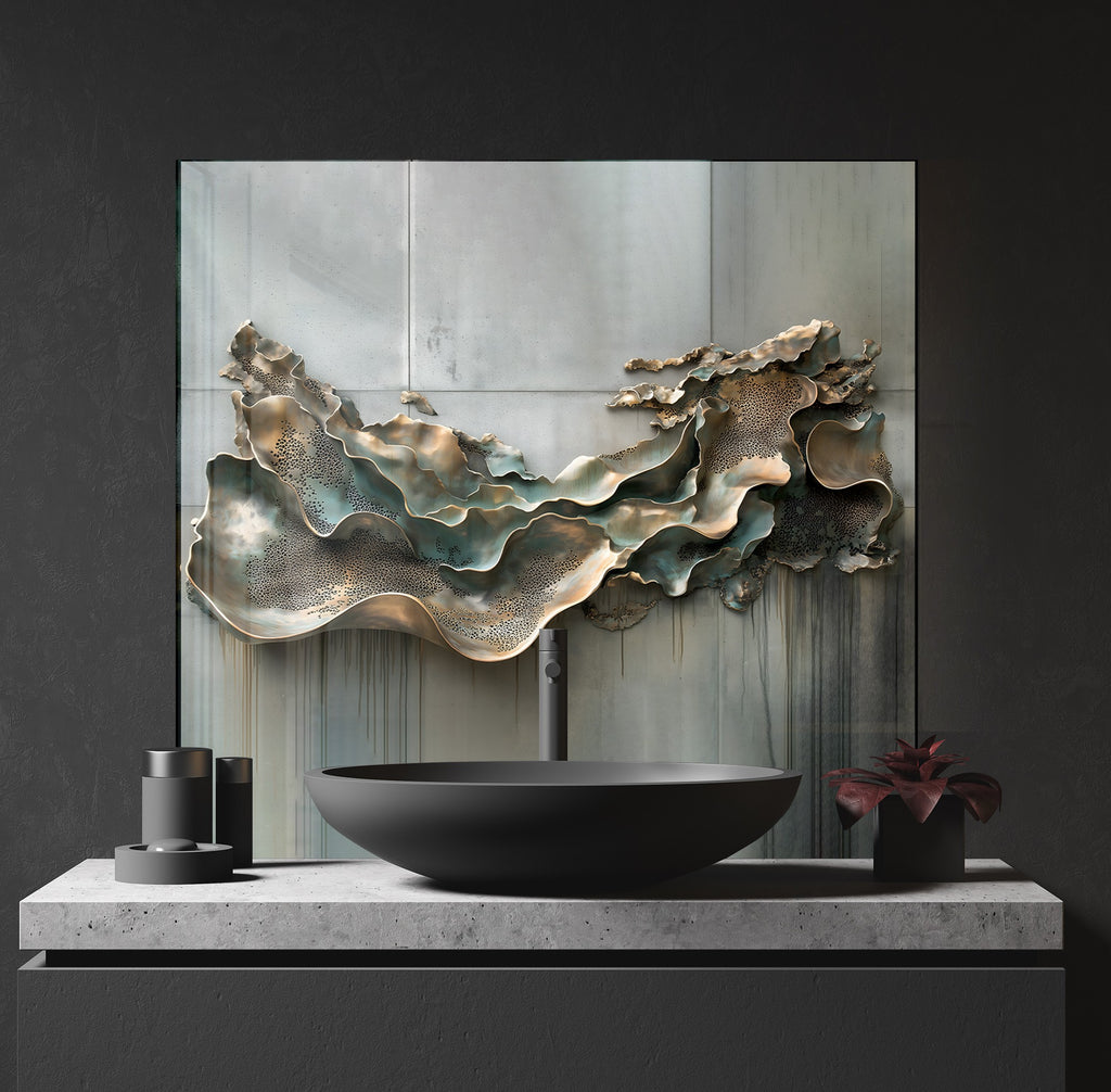 Blue Metallic Scales - Glass Kitchen Backsplash-BacksplashArtworks