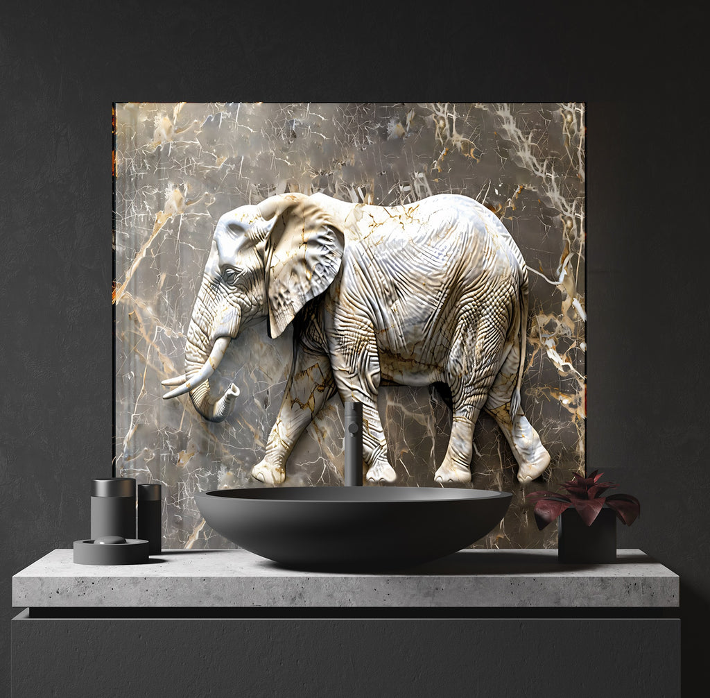 Elegant Elephant Marble - Glass Kitchen Backsplash-BacksplashArtworks
