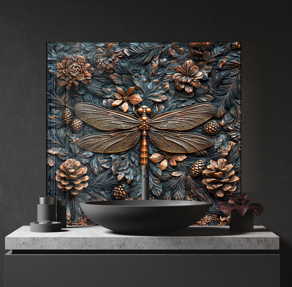 Vivid Dragonfly - Glass Kitchen Backsplash-BacksplashArtworks