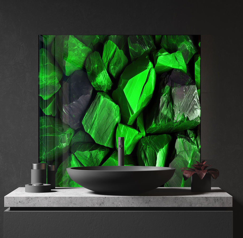 Emerald Stone Elegance - Glass Kitchen Backsplash-BacksplashArtworks