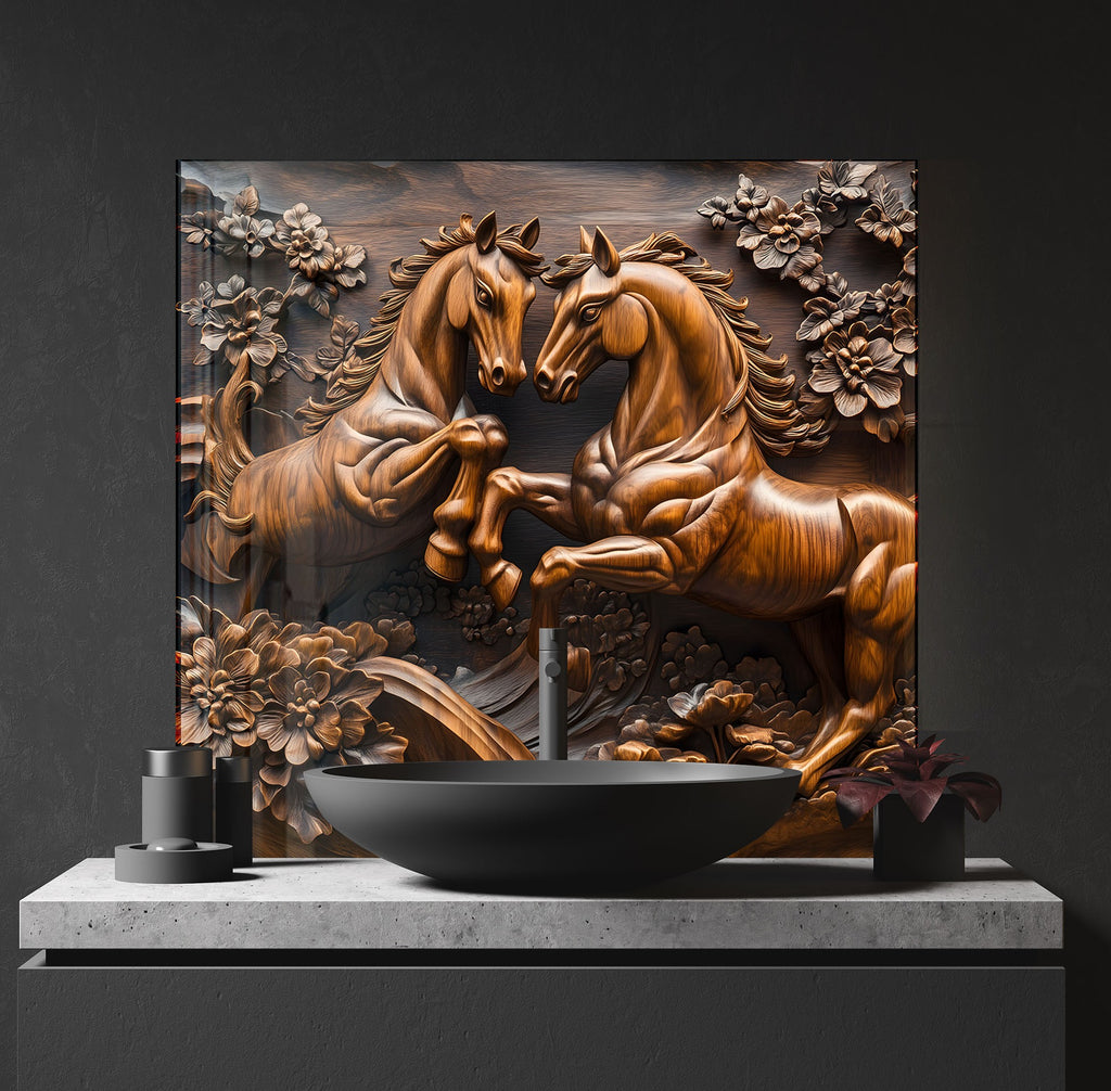 Majestic Stallions - Glass Kitchen Backsplash-BacksplashArtworks