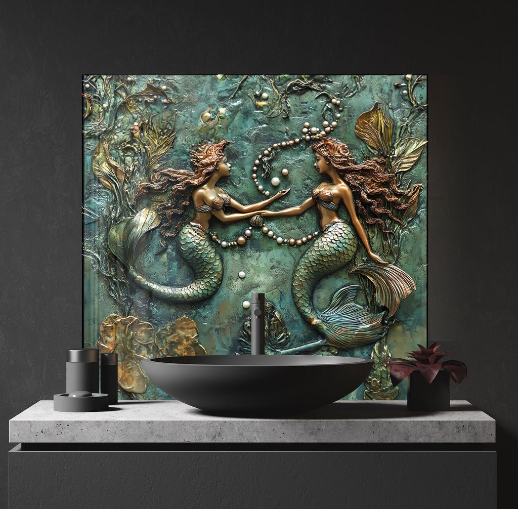 Enchanted Mermaid Lagoon - Glass Kitchen Backsplash-BacksplashArtworks