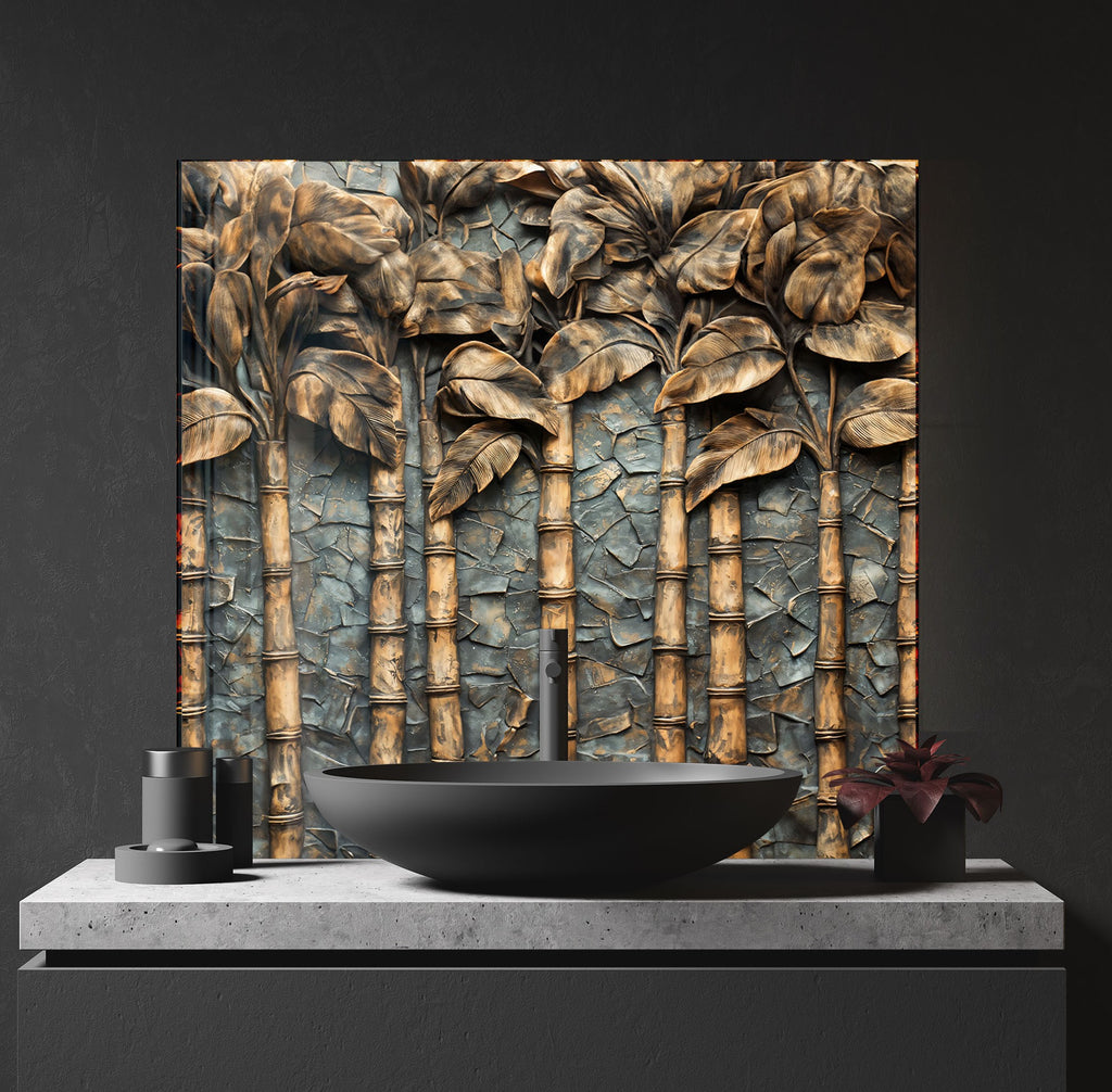 Golden Bamboo - Glass Kitchen Backsplash-BacksplashArtworks