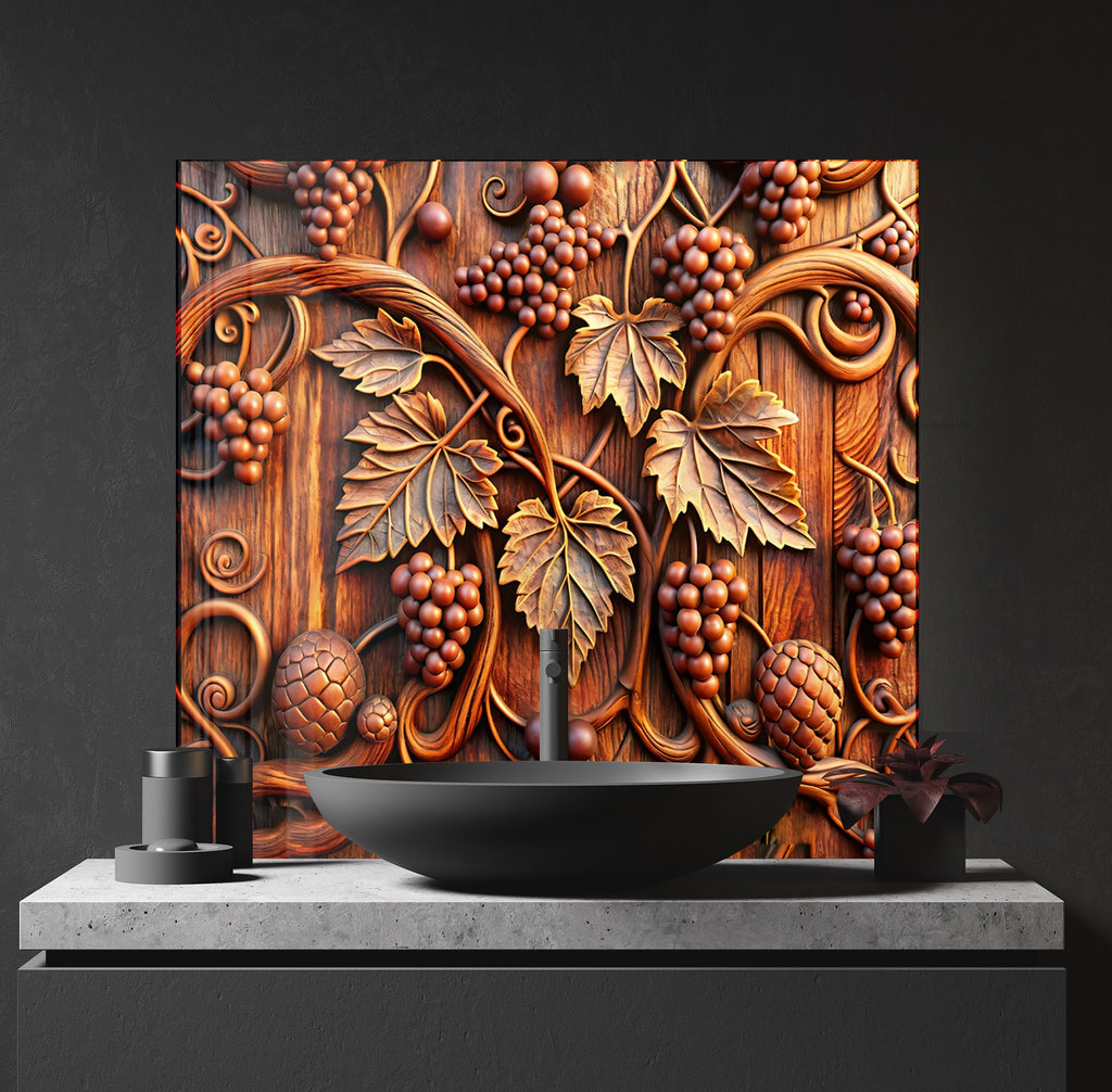 Rustic Grape Vine Glass Kitchen Backsplash – Elegant Vineyard Design-BacksplashArtworks