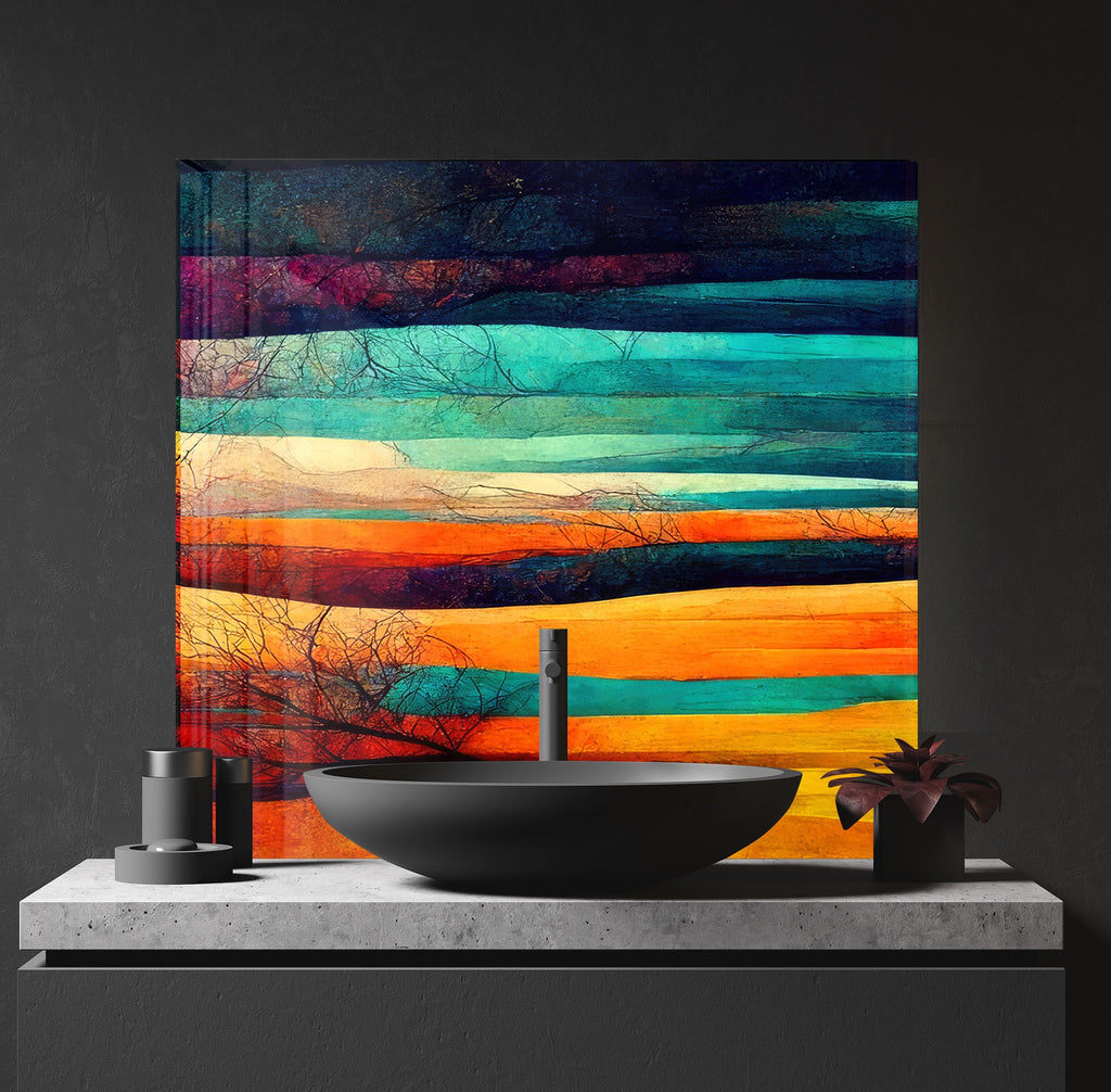Vibrant Abstract Landscape Wall Art - Tempered Glass Kitchen Backsplash-BacksplashArtworks