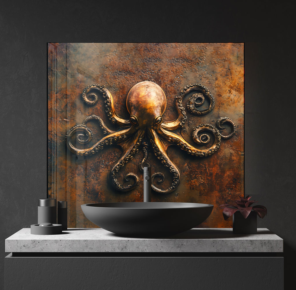 Vintage Octopus - Glass Kitchen Backsplash-BacksplashArtworks