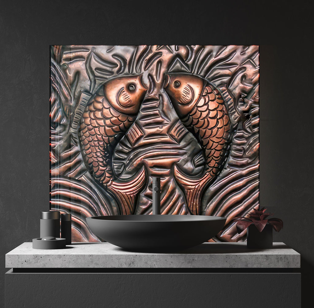 Feng Shui Koi Fish - Tempered Glass Kitchen Backsplash-BacksplashArtworks