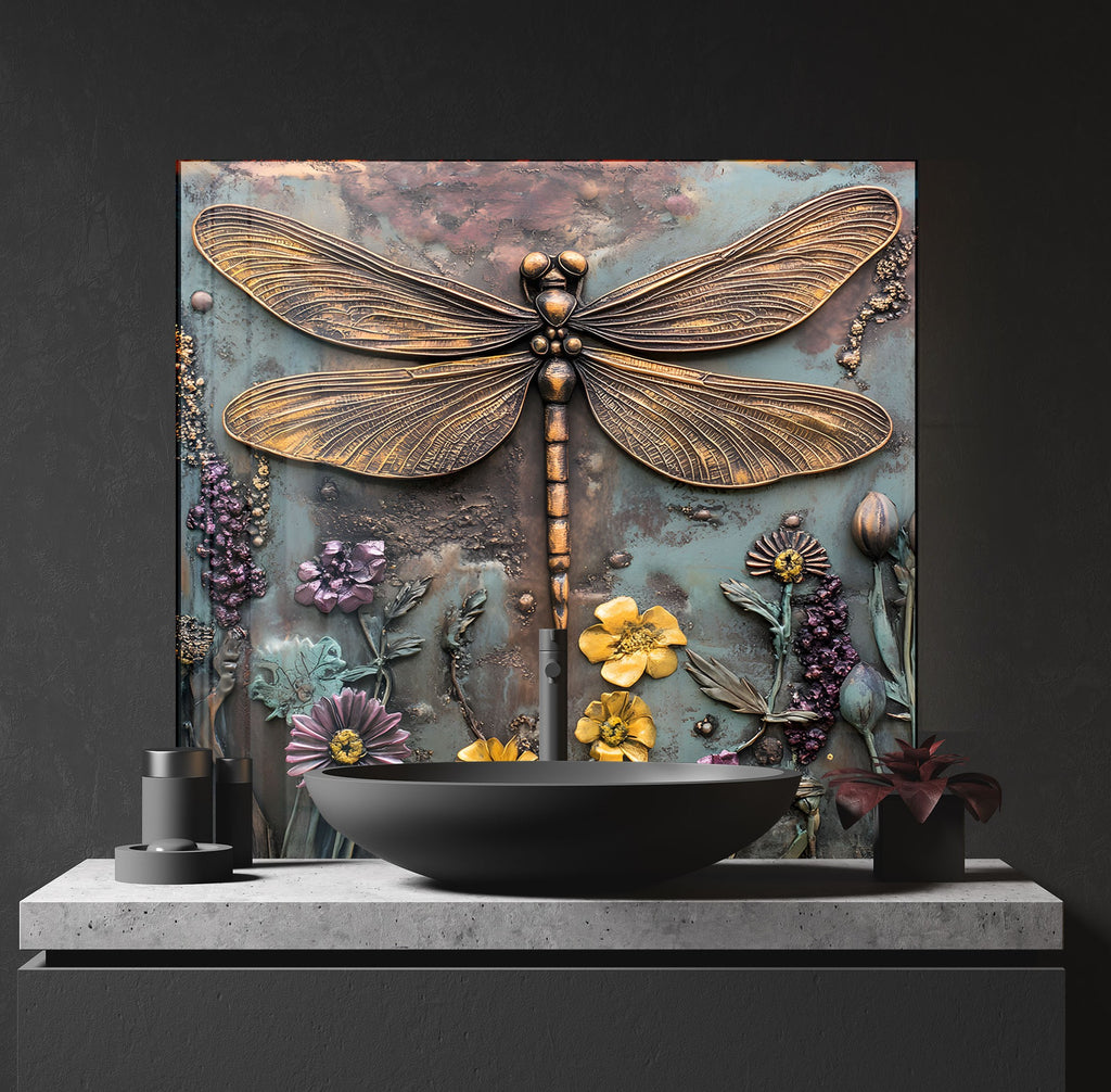 Dragonfly - Tempered Glass Kitchen Backsplash-BacksplashArtworks