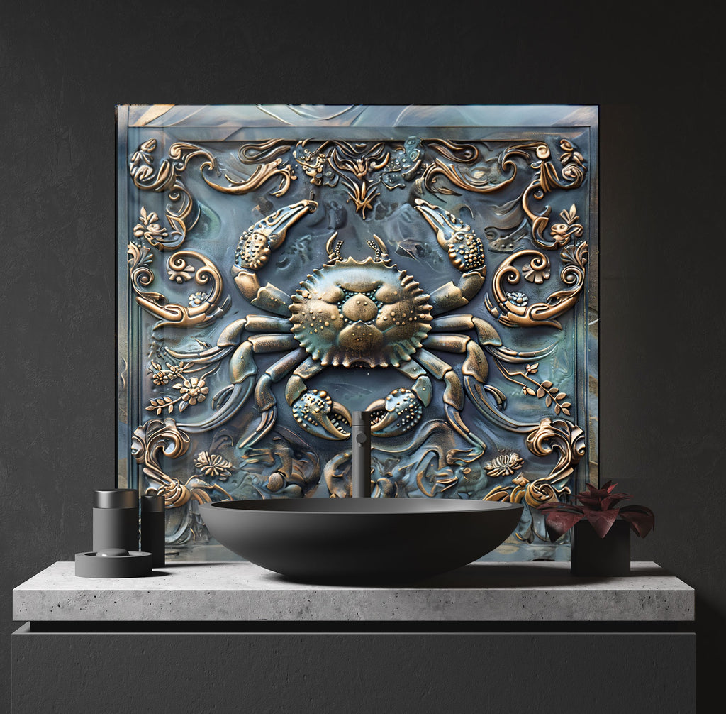 Vintage Crab - Tempered Glass Kitchen Backsplash-BacksplashArtworks