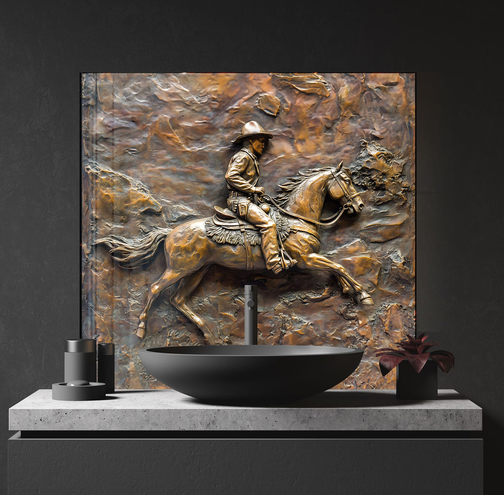 Western Cowboy - Glass Kitchen Backsplash-BacksplashArtworks