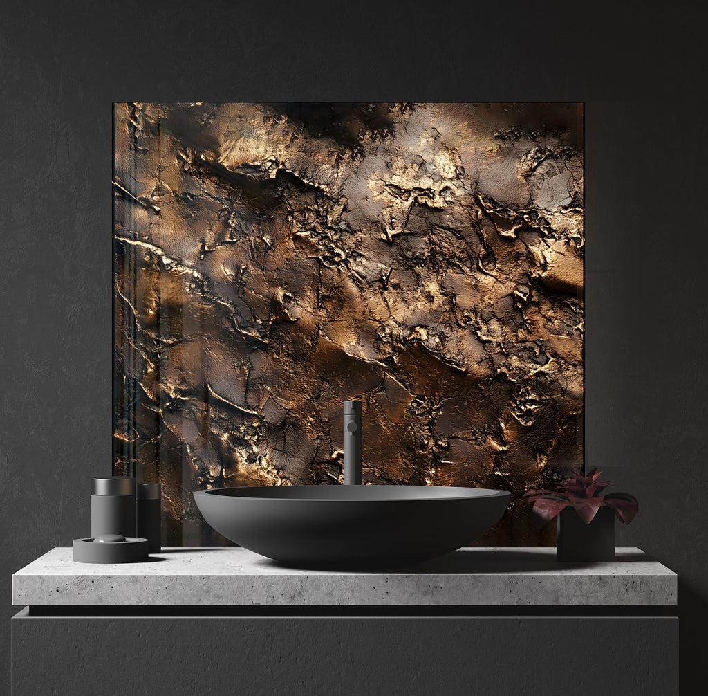 Bronze Lava Effect - Glass Kitchen Backsplash-BacksplashArtworks