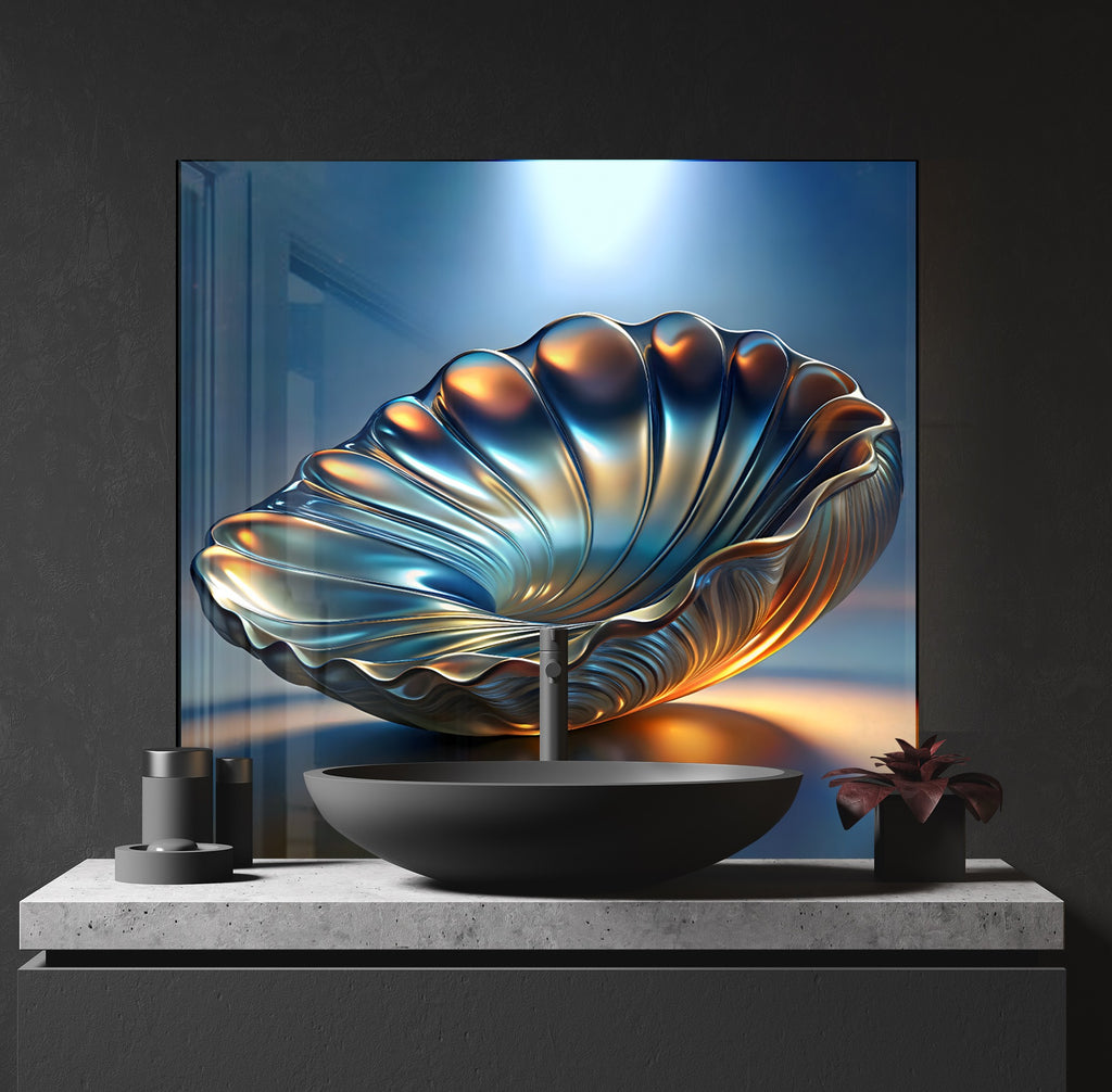 Lustrous Shell - Glass Kitchen Backsplash-BacksplashArtworks