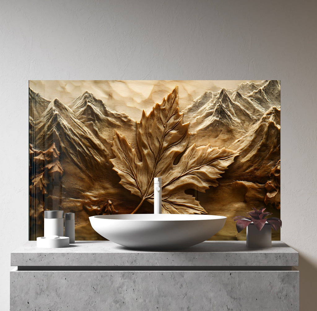 Rustic Maple Leaf - Glass Kitchen Backsplash-BacksplashArtworks