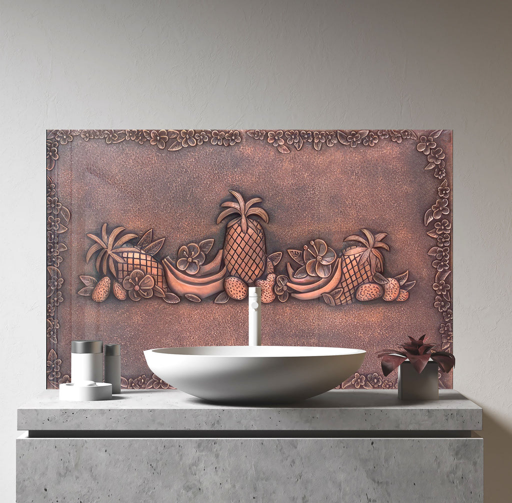 Elegant Metallic Fruit Glass Kitchen Backsplash – Pineapple & Banana Design-BacksplashArtworks