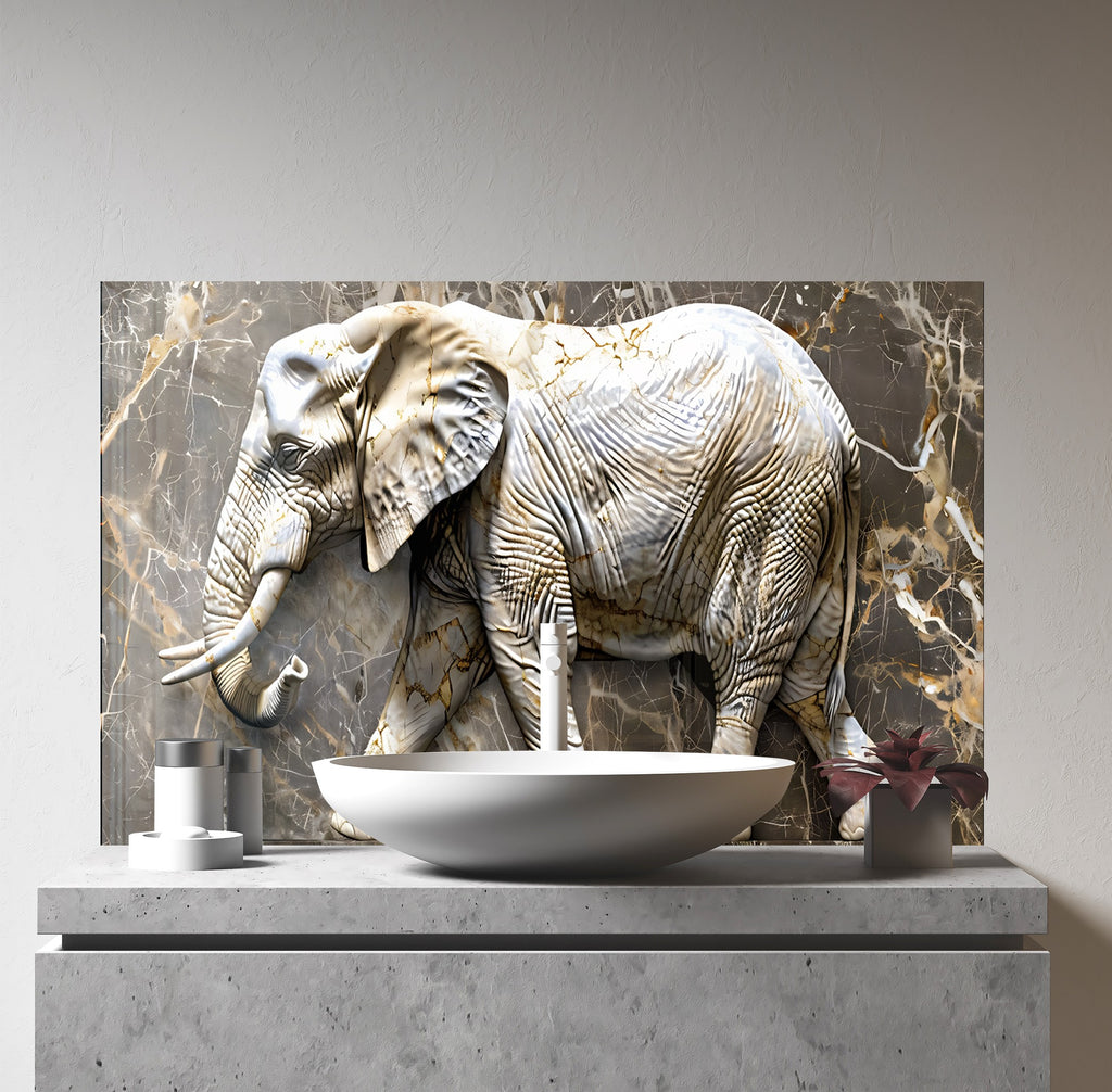 Elegant Elephant Marble - Glass Kitchen Backsplash-BacksplashArtworks