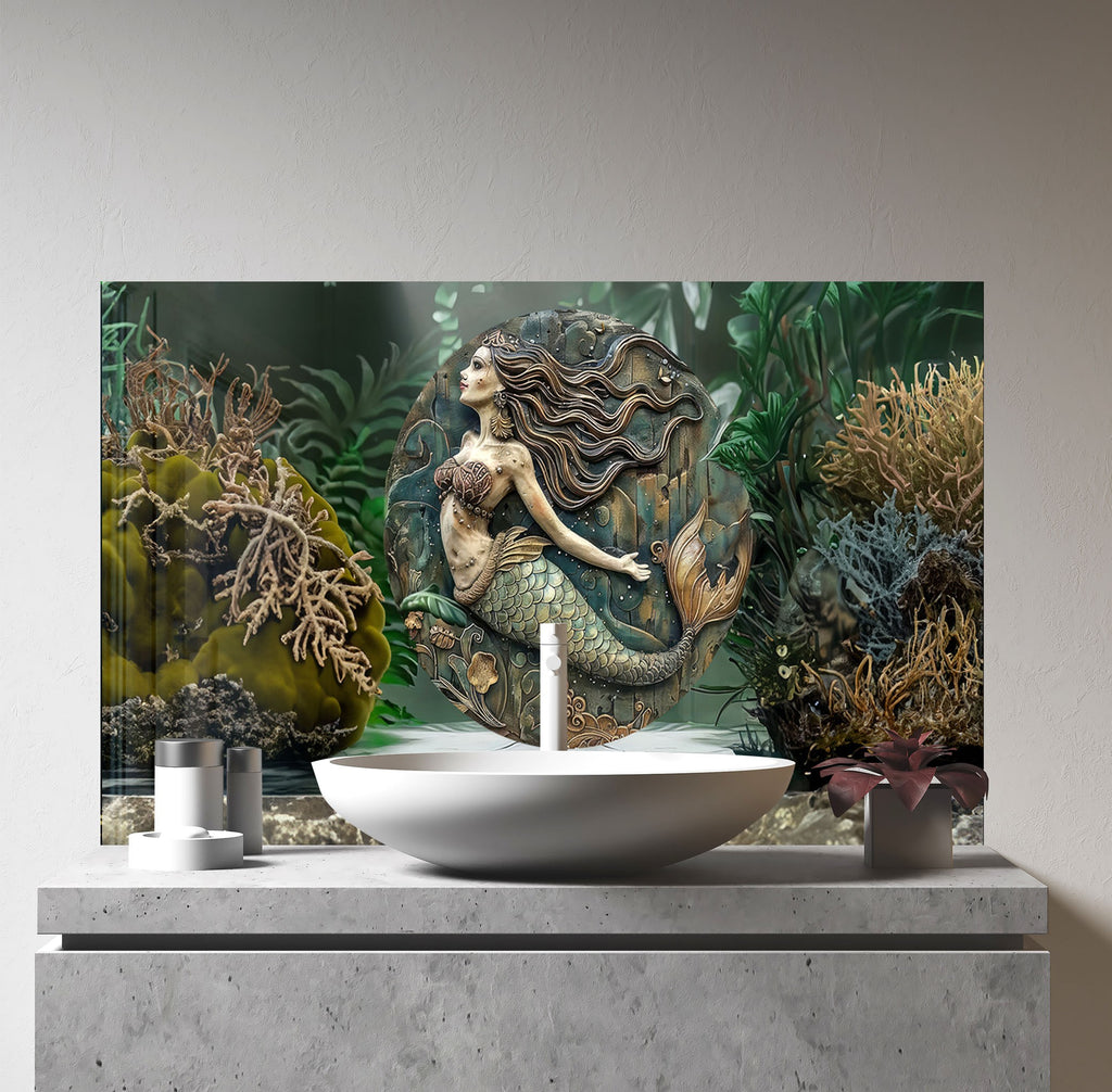 Vintage Mermaid - Glass Kitchen Backsplash-BacksplashArtworks