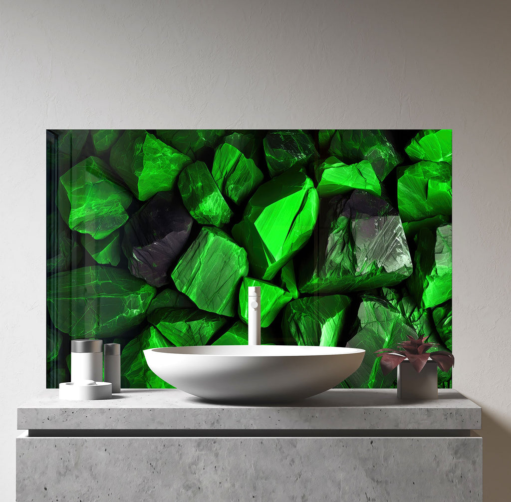 Emerald Stone Elegance - Glass Kitchen Backsplash-BacksplashArtworks