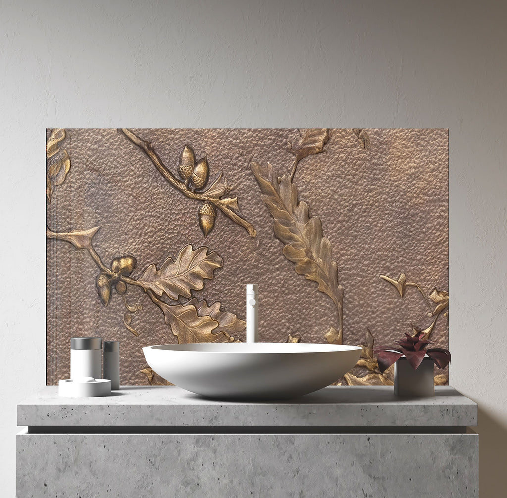 Timeless Oak Elegance Luxurious - Glass Kitchen Backsplash-BacksplashArtworks
