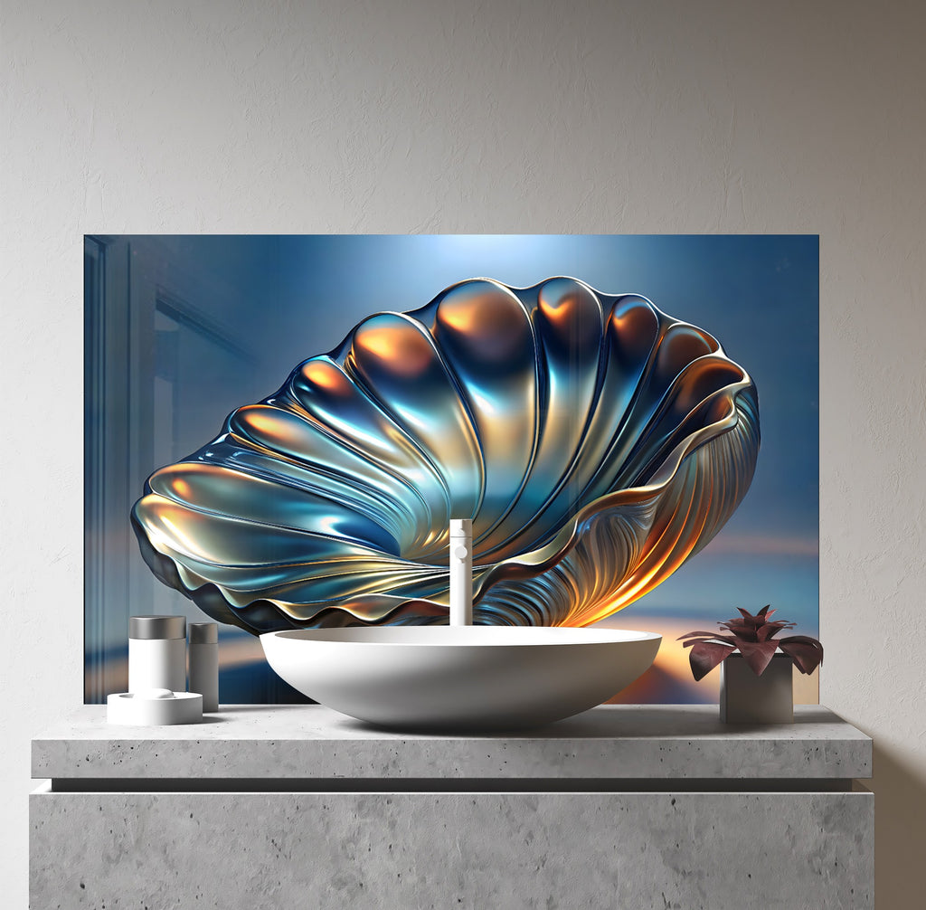 Lustrous Shell - Glass Kitchen Backsplash-BacksplashArtworks