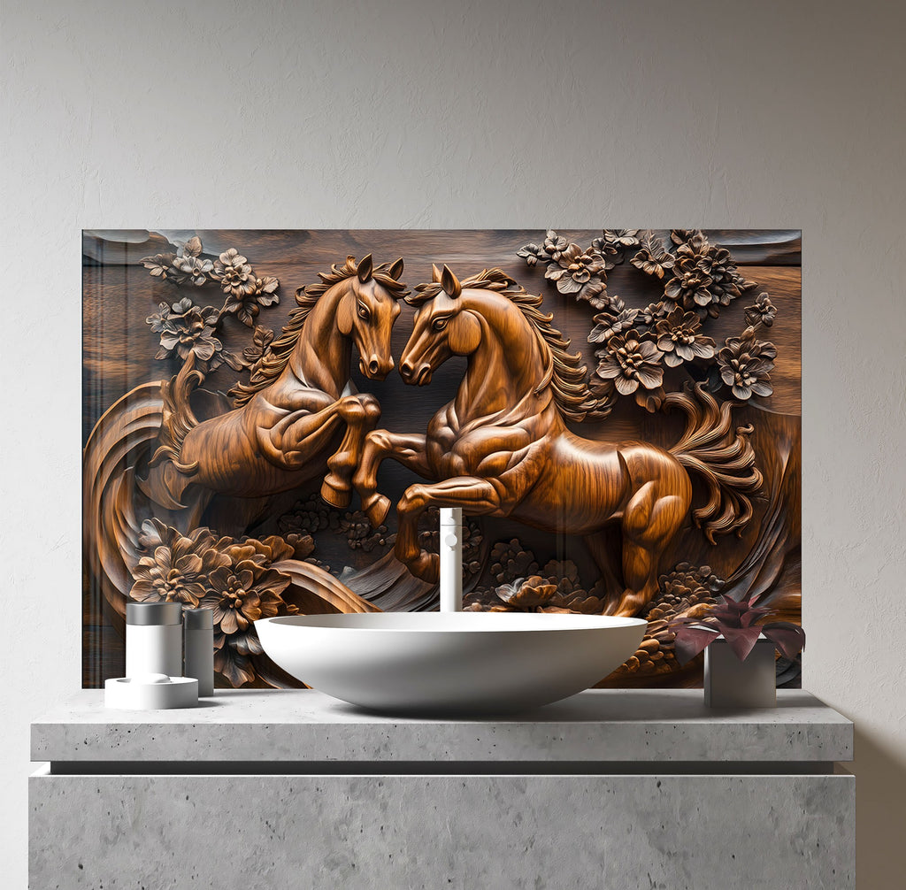 Majestic Stallions - Glass Kitchen Backsplash-BacksplashArtworks