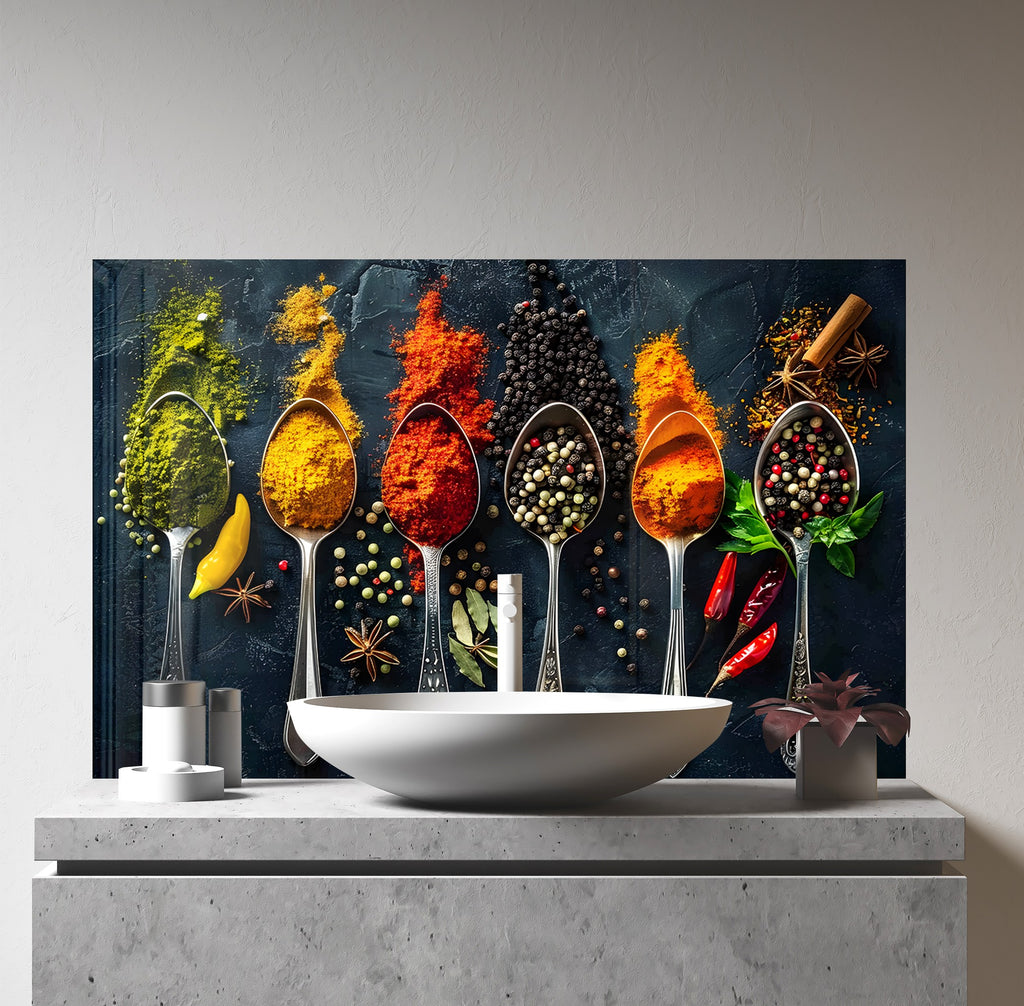 Spice Explosion - Tempered Glass Kitchen Backsplash-BacksplashArtworks