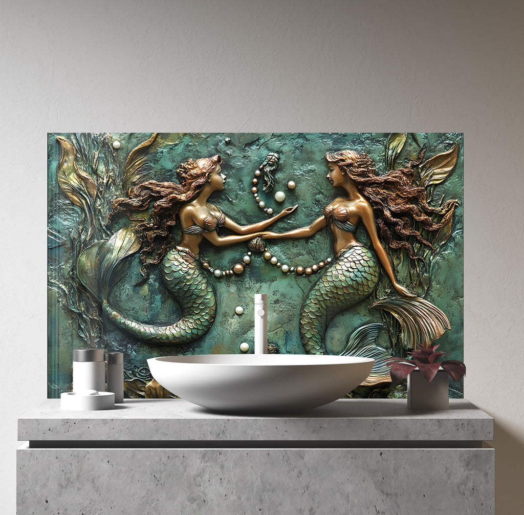 Enchanted Mermaid Lagoon - Glass Kitchen Backsplash-BacksplashArtworks