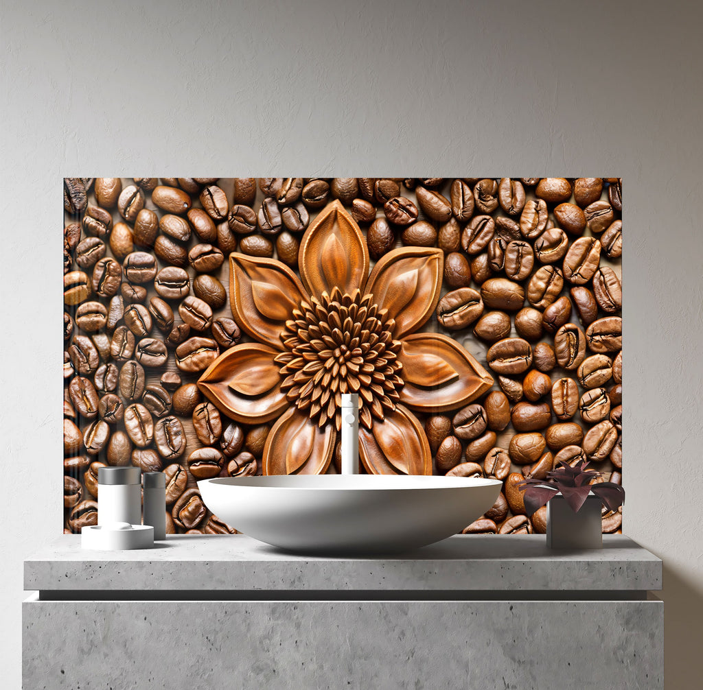Coffee Blossom Delight - Glass Kitchen Backsplash-BacksplashArtworks