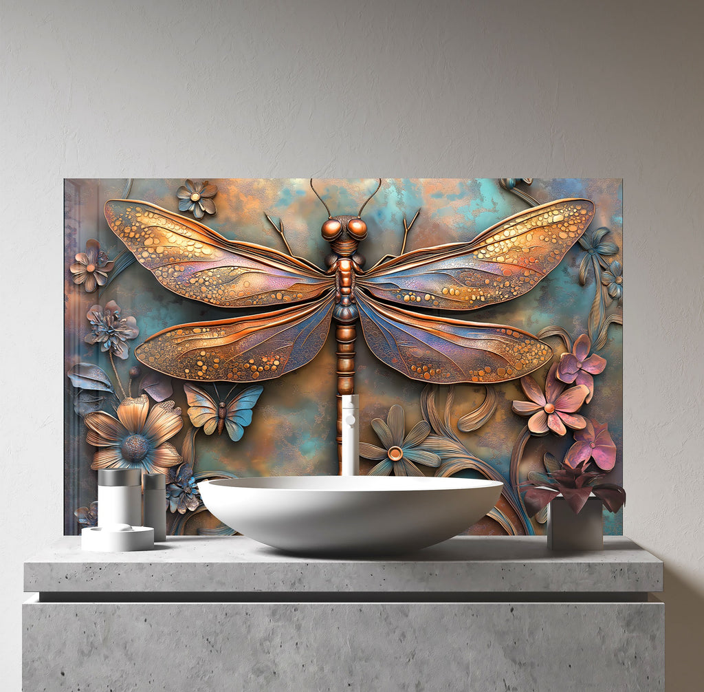 Enchanting Dragonfly - Tempered Glass Kitchen Backsplash-BacksplashArtworks