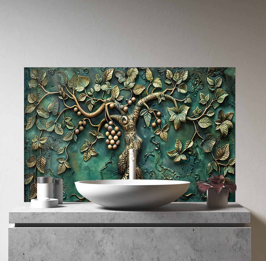 Bronze Tree of Life Stained - Glass Kitchen Backsplash-BacksplashArtworks