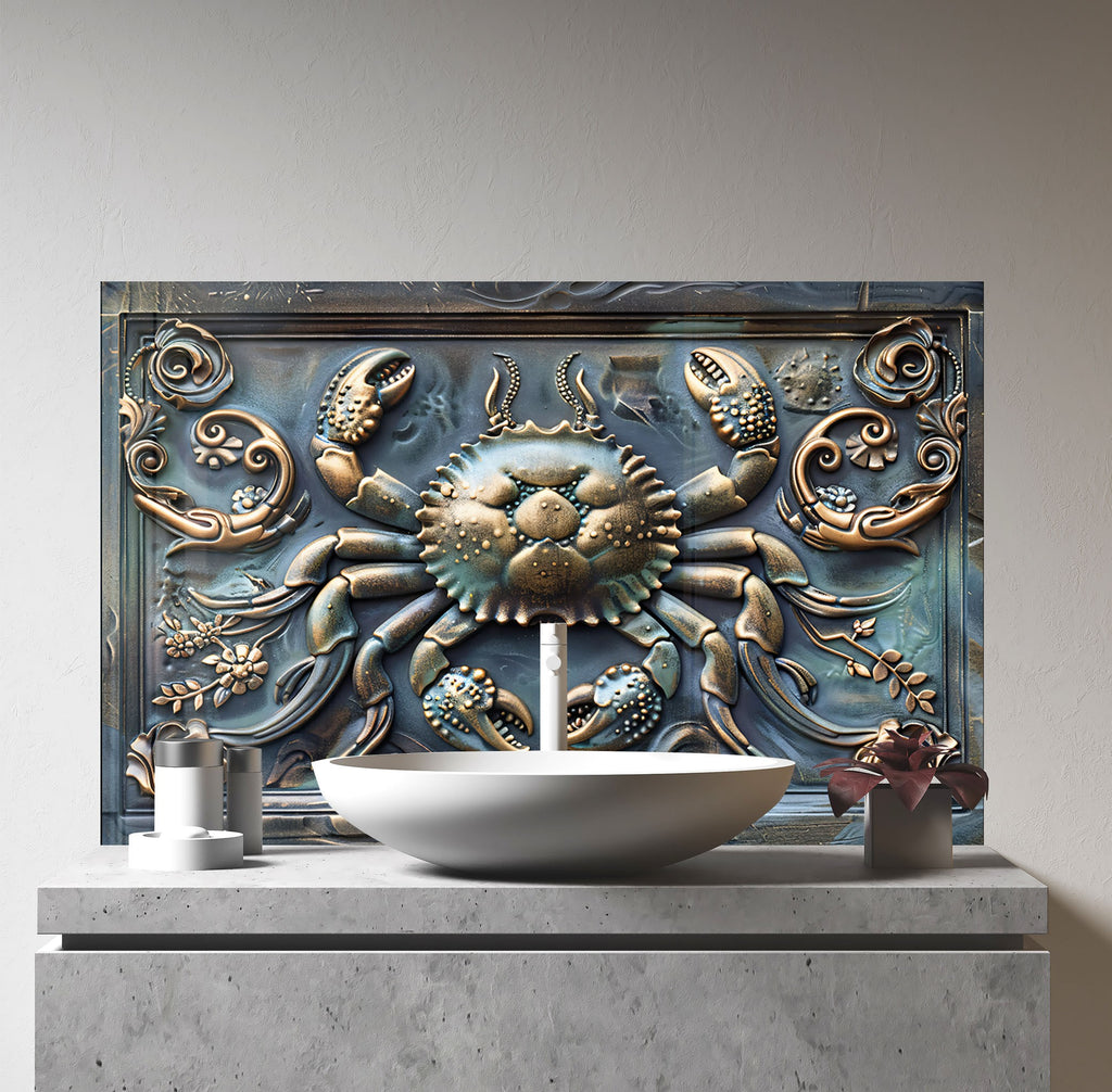 Vintage Crab - Tempered Glass Kitchen Backsplash-BacksplashArtworks
