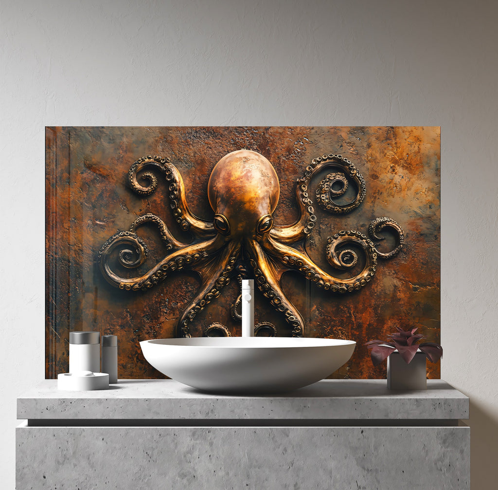 Vintage Octopus - Glass Kitchen Backsplash-BacksplashArtworks