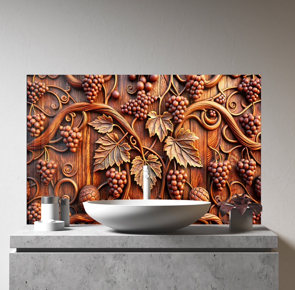 Rustic Grape Vine Glass Kitchen Backsplash – Elegant Vineyard Design-BacksplashArtworks